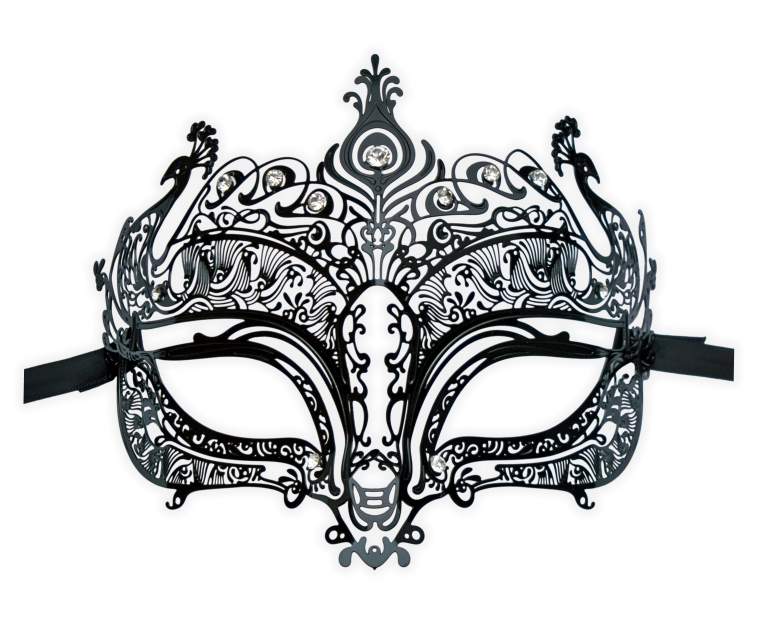 Black Venetian Mask Metal Burlesque 'Peacock Theme' - Click Image to Close