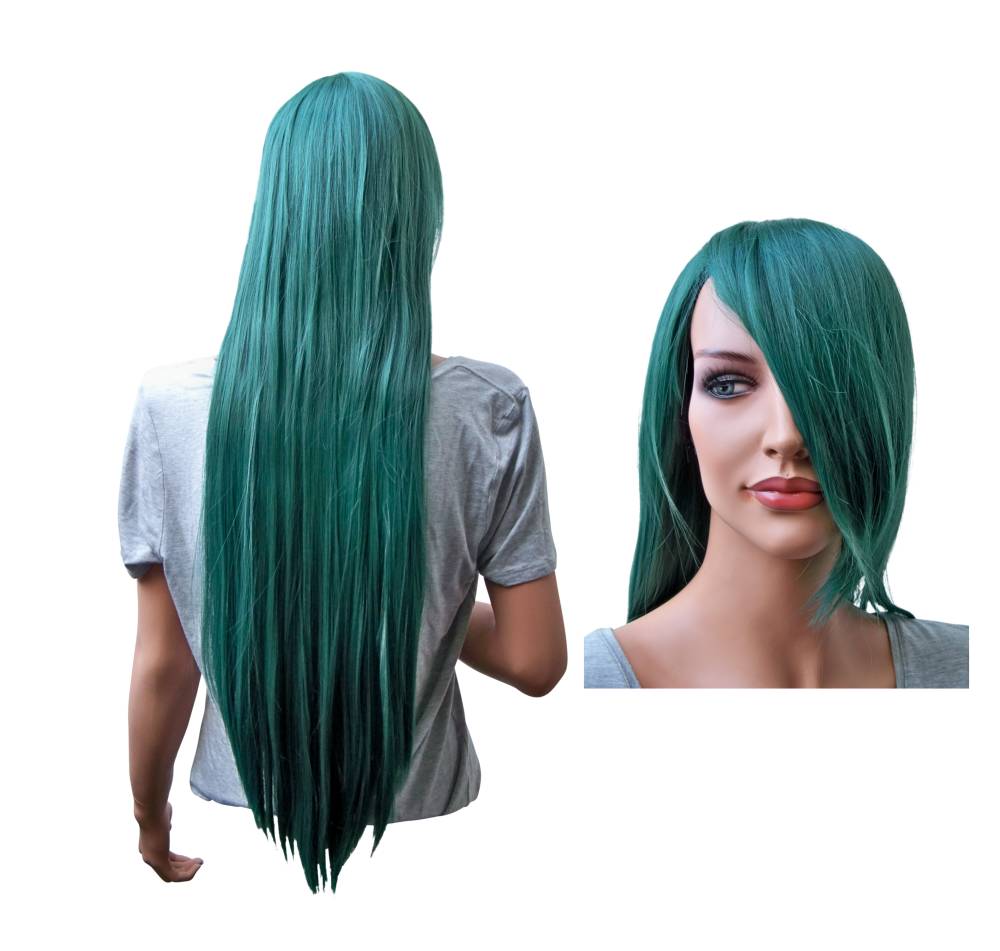 Cosplay Wig Dark Green Long Straight - Click Image to Close