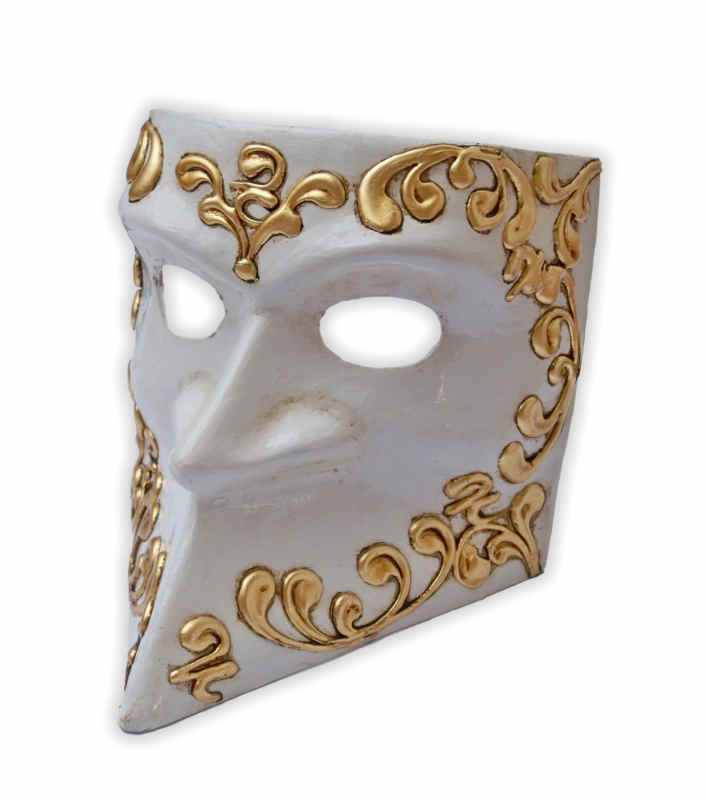 Venetian Bauta Mask White with Golden Stucco