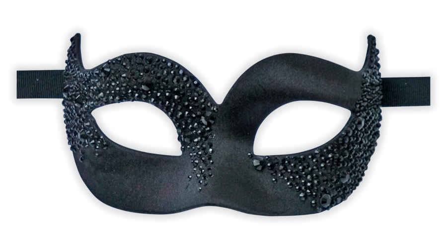 Venetian Mask Black Satin with Crystals Asymmetrical