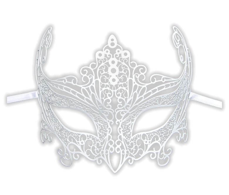 White Wedding Mask Filigree Metal