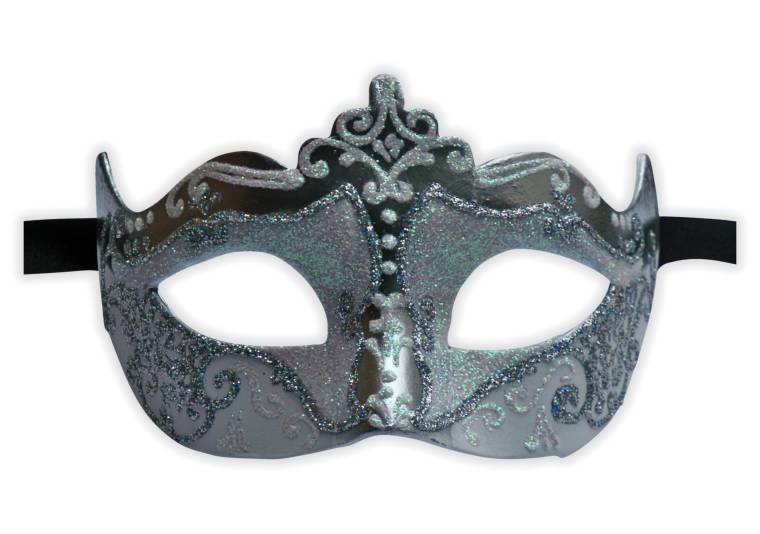 Venezianische Augenmaske Glitter Silber Weiß - zum Schließen ins Bild klicken