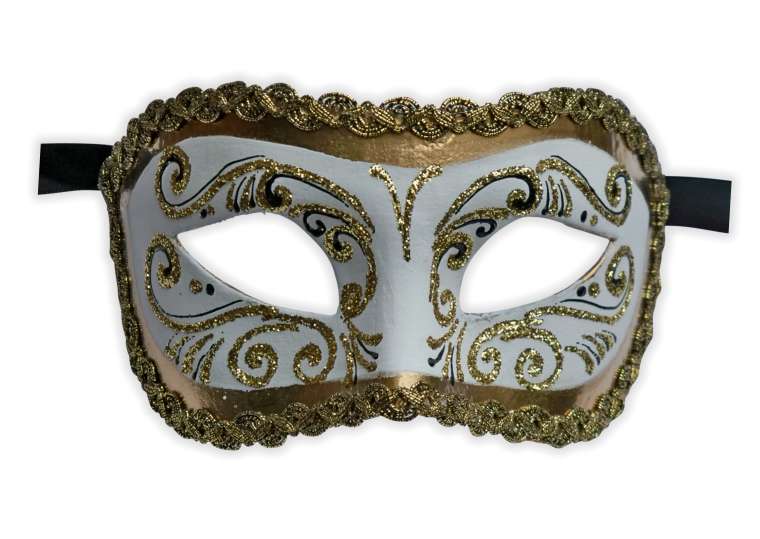 Venezianische Augenmaske Weiss Gold Glitter - zum Schließen ins Bild klicken