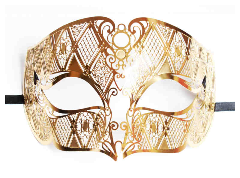 Mens Metal Venetian Mask Gold - Click Image to Close