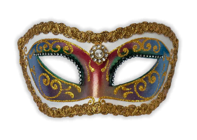 Venezianische Colombina Maske Weiß 'Arcobaleno' - zum Schließen ins Bild klicken