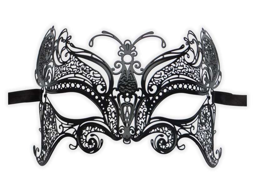 Black Venetian Mask Metal Filigree 'Butterfly' - Click Image to Close
