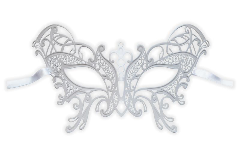 White Masquerade Mask Filigree Metal 'Coletta' - Click Image to Close