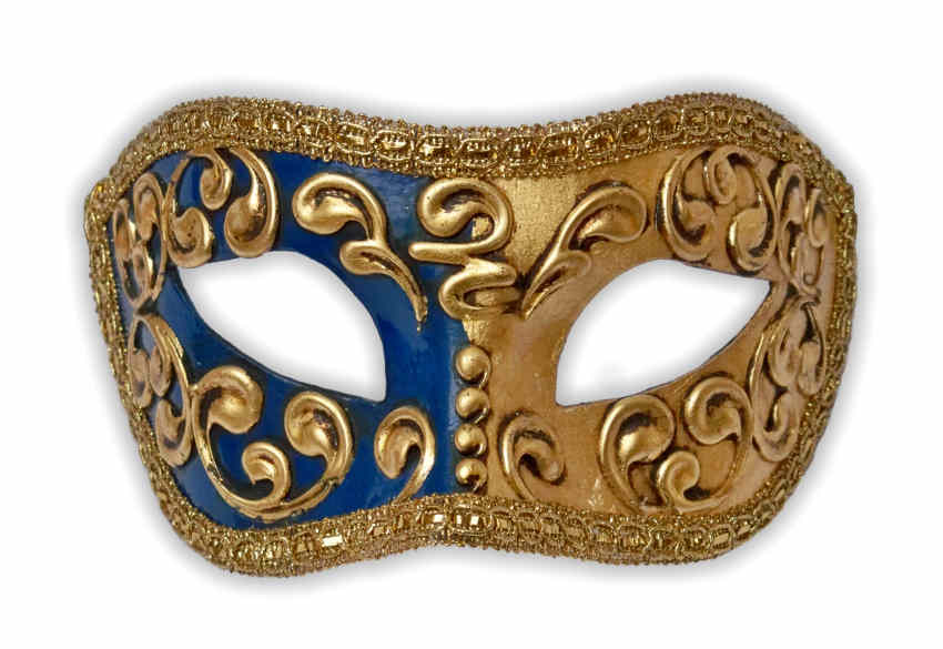 Venezianische Maske Damen Blau Gold Stuck - zum Schließen ins Bild klicken