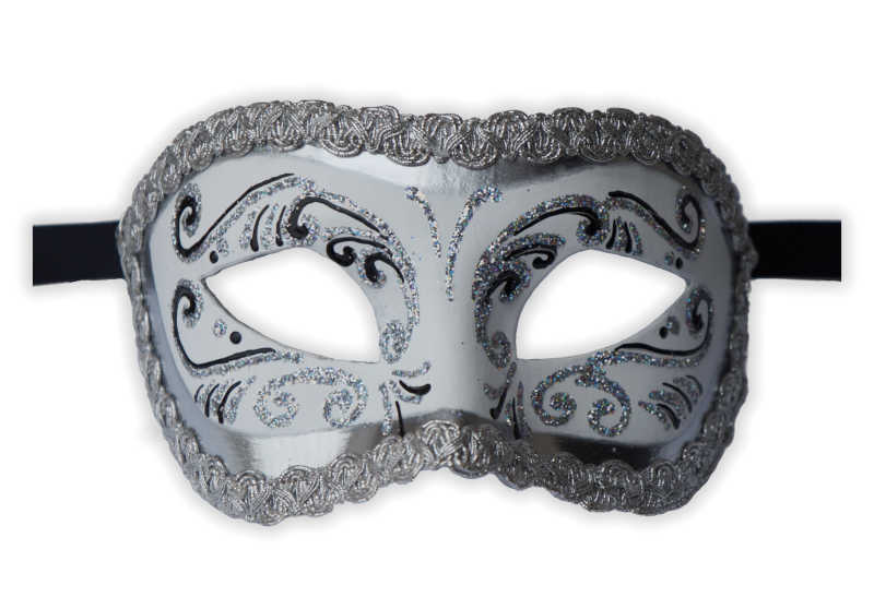 Fancy Masquerade Mask White Silver Glitter - Click Image to Close