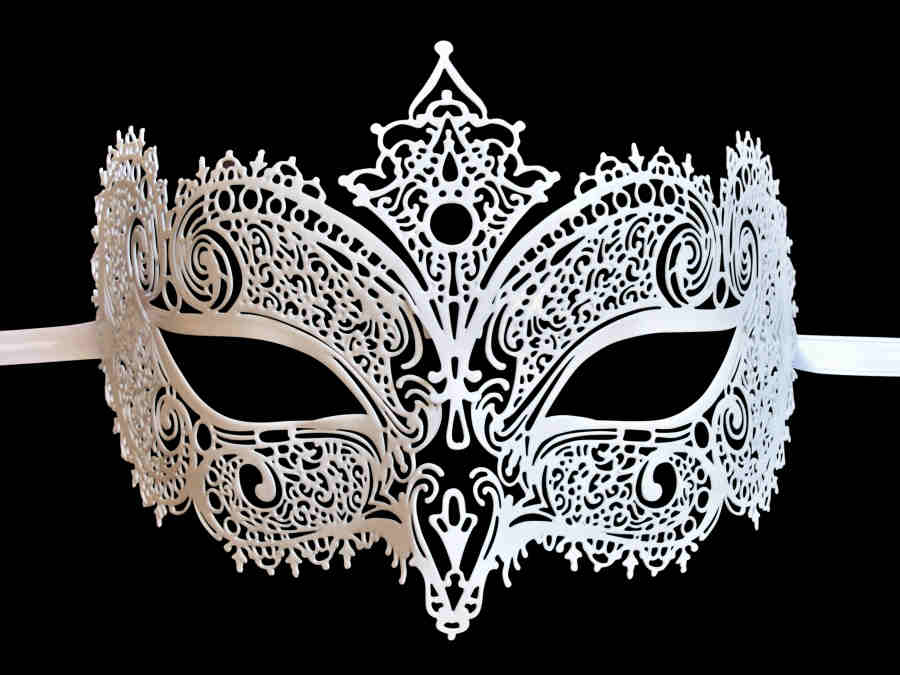 Mascara Veneciana Blanca Mujer de Metal 'Georgette' - Haga un click en la imagen para cerrar