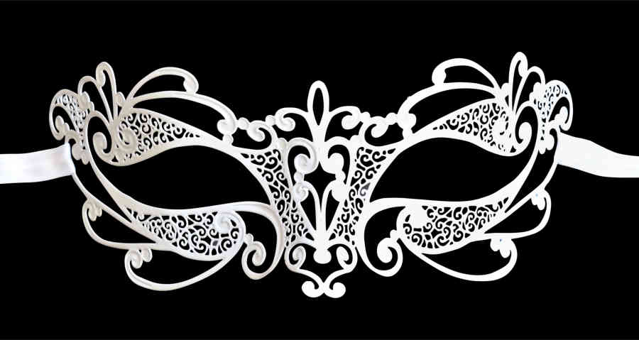 White Venetian Mask Ladies Filigree Metal 'Yanice' - Click Image to Close