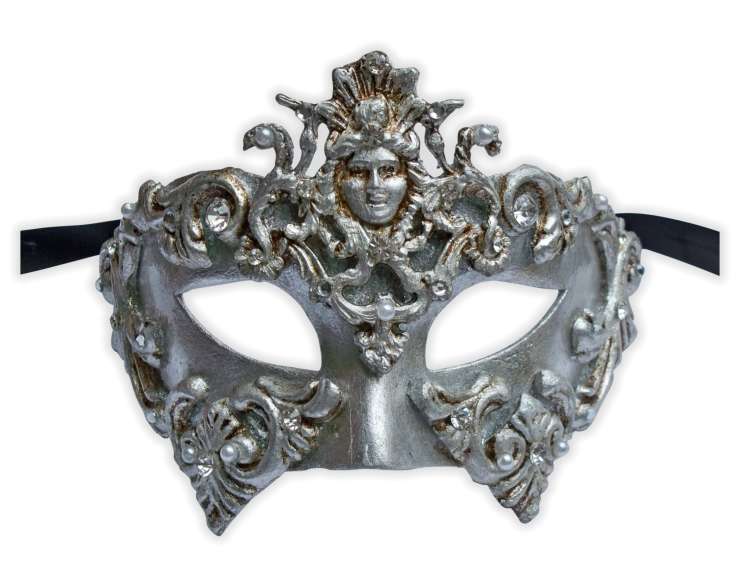 Silberne Venezianische Maske Barock 'Dame' - zum Schließen ins Bild klicken