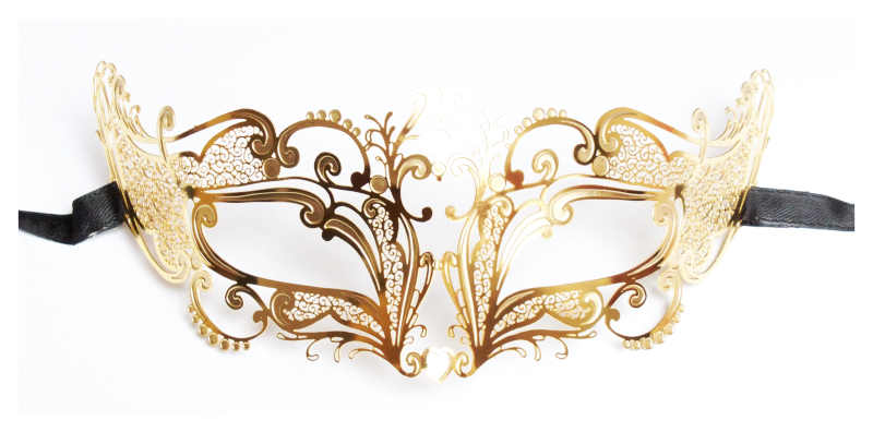 Filigree Mask Golden Metal Venetian 'Princess' - Click Image to Close