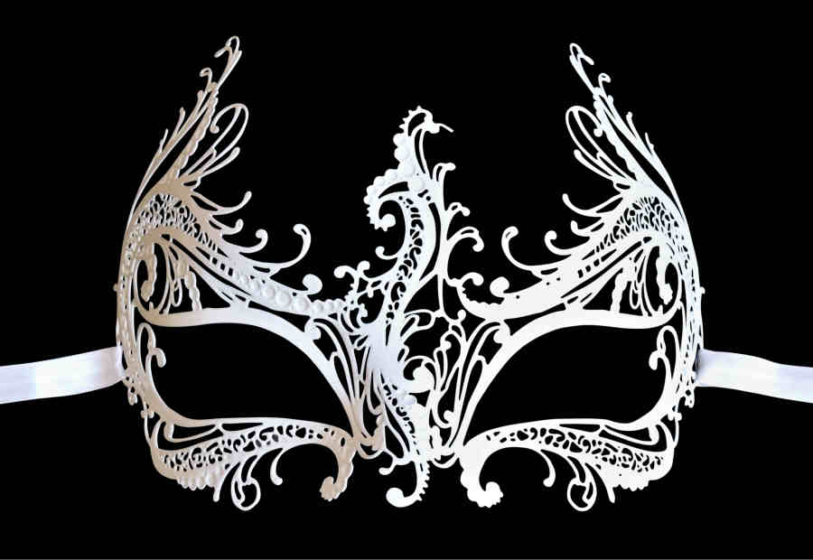 White Venetian Mask Ladies Filigree Metal 'Tribal' - Click Image to Close