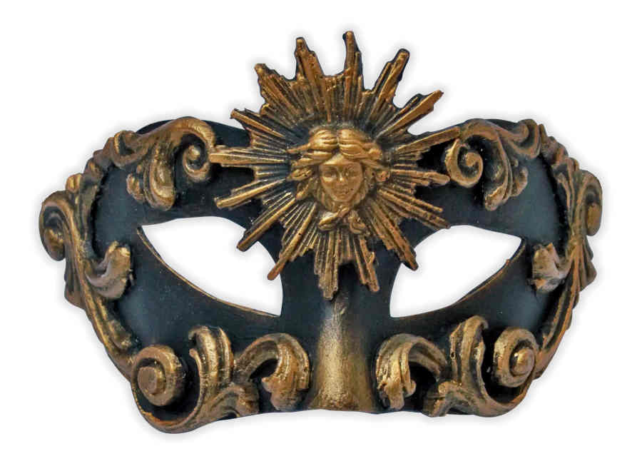 Venezianische Maske Schwarz Bronze Barock 'Sonne' - zum Schließen ins Bild klicken