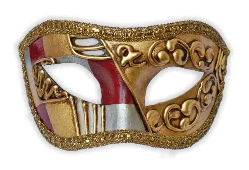 Venetian Colombina Mask Red Gold Stucco 'Briani' - Click Image to Close