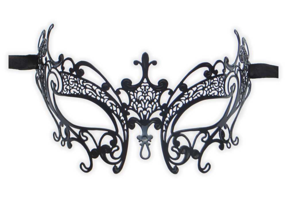 Masquerade Mask Venice Metal Black 'Adela' - Click Image to Close