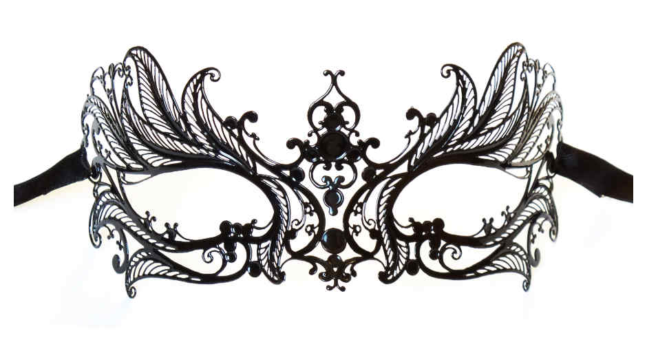 Black Venetian Mask Filigree Metal 'Contessa' - Click Image to Close