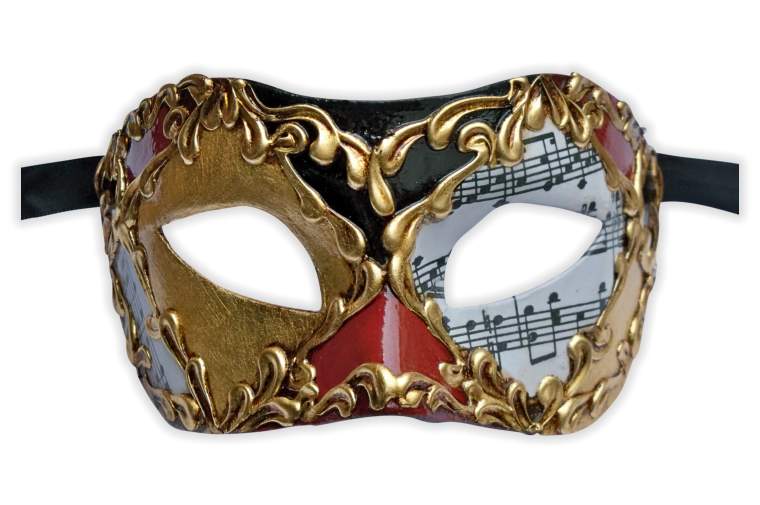 Venezianische Augenmaske Gold Rot Schwarz - zum Schließen ins Bild klicken