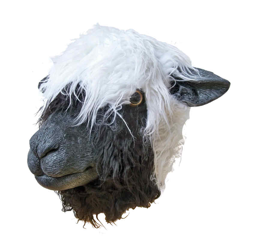 Schafsmaske aus Latex mit Kunstfell Walliser Schwarznasenschaf - zum Schließen ins Bild klicken