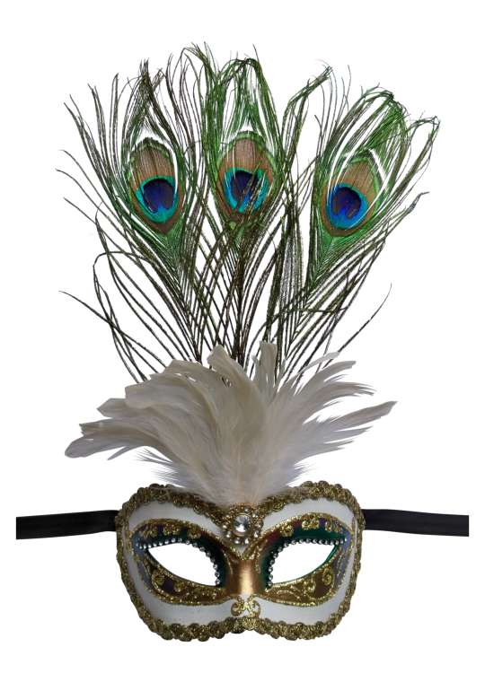 Venetian Mask with Peacock Feathers - Click Image to Close