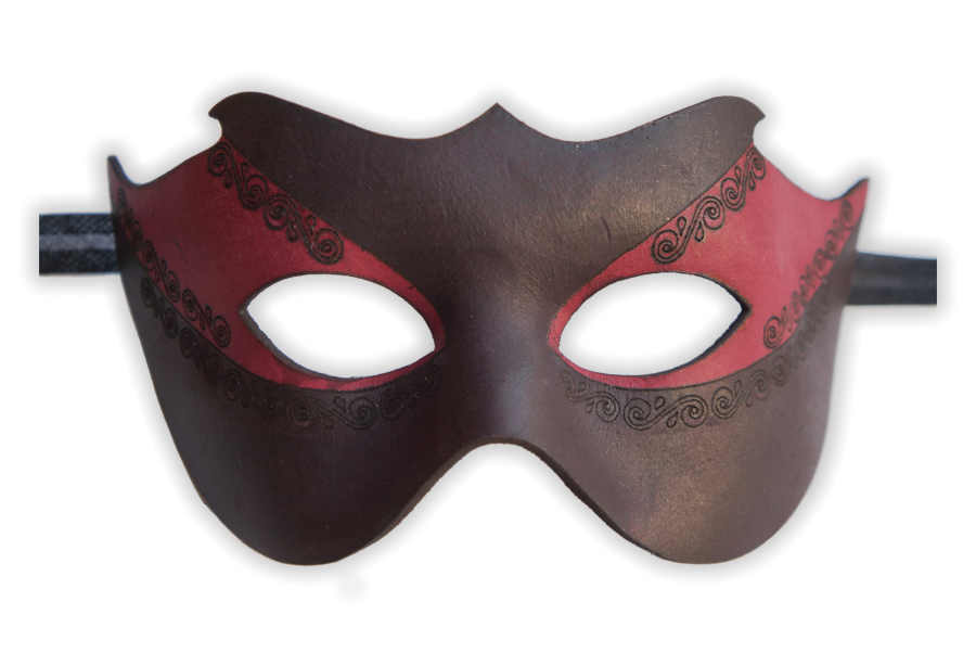 Masque Venitien Cuir Noir Rouge - Cliquez sur l'image pour la fermer