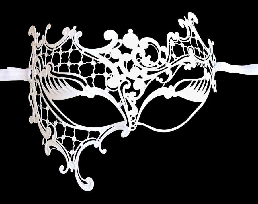 White Venetian Mask Ladies Filigree Metal 'Dinora' - Click Image to Close