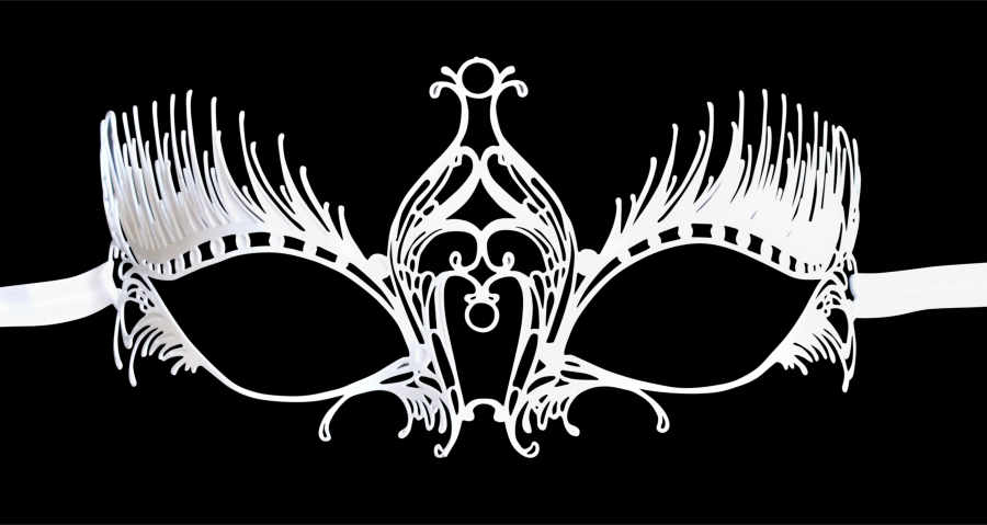 White Venetian Mask Ladies Filigree Metal 'Sheila' - Click Image to Close