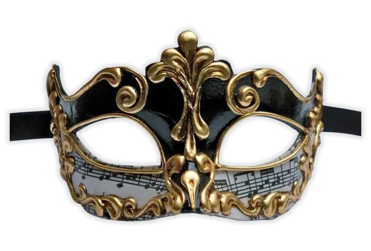 Venezianische Maske Damen Notenmotiv Schwarz Gold - zum Schließen ins Bild klicken