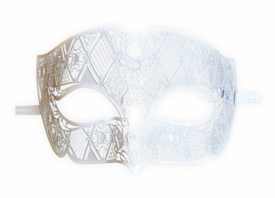 Herren Maske Weiß aus filigranem Metall - zum Schließen ins Bild klicken