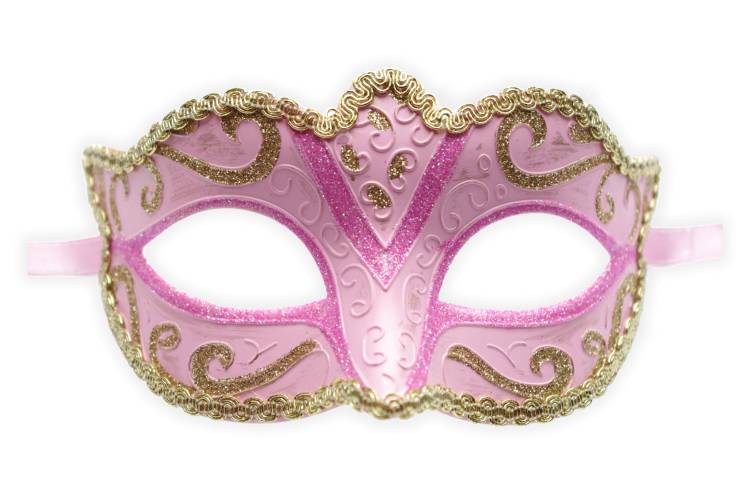 Maschera Carnevale Rosa Oro con Glitter - Clicca l'immagine per chiudere