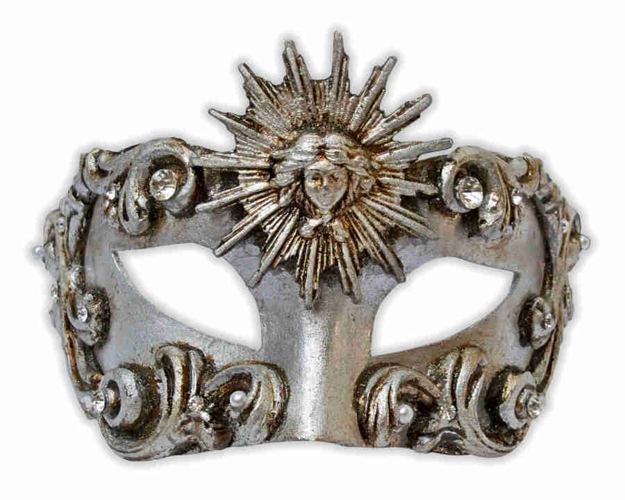 Masque Venitien Argent Baroque 'Soleil' - Cliquez sur l'image pour la fermer