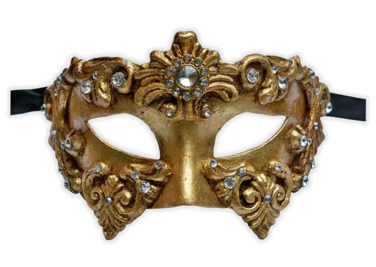 Venezianische Barock Maske Gold mit Kristallelementen - zum Schließen ins Bild klicken