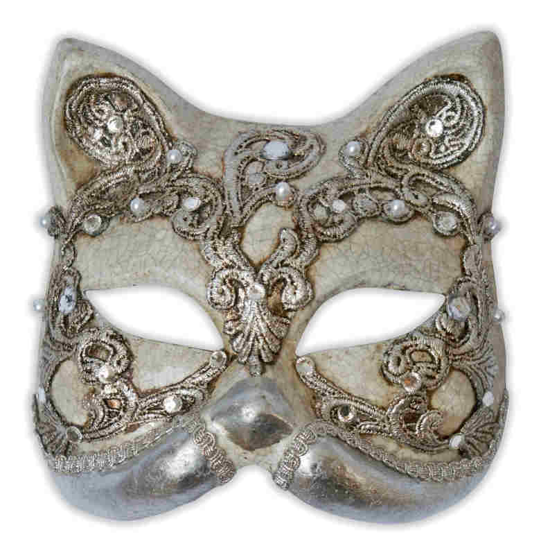 Venetian Cat Mask Silver Craquele - Click Image to Close