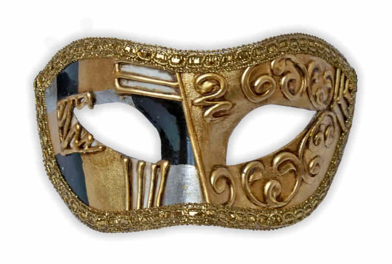 Venetian Colombina Mask Black Gold Stucco 'Briani' - Click Image to Close
