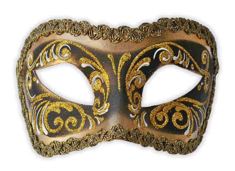 Venezianische Maske Unisex Schwarz Gold Glitter - zum Schließen ins Bild klicken