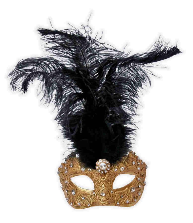 Venetian Mask Colombina Oro Piume Nere - Click Image to Close