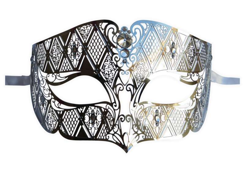 Venetian Mask for Man Silver Filigree Metal - Click Image to Close