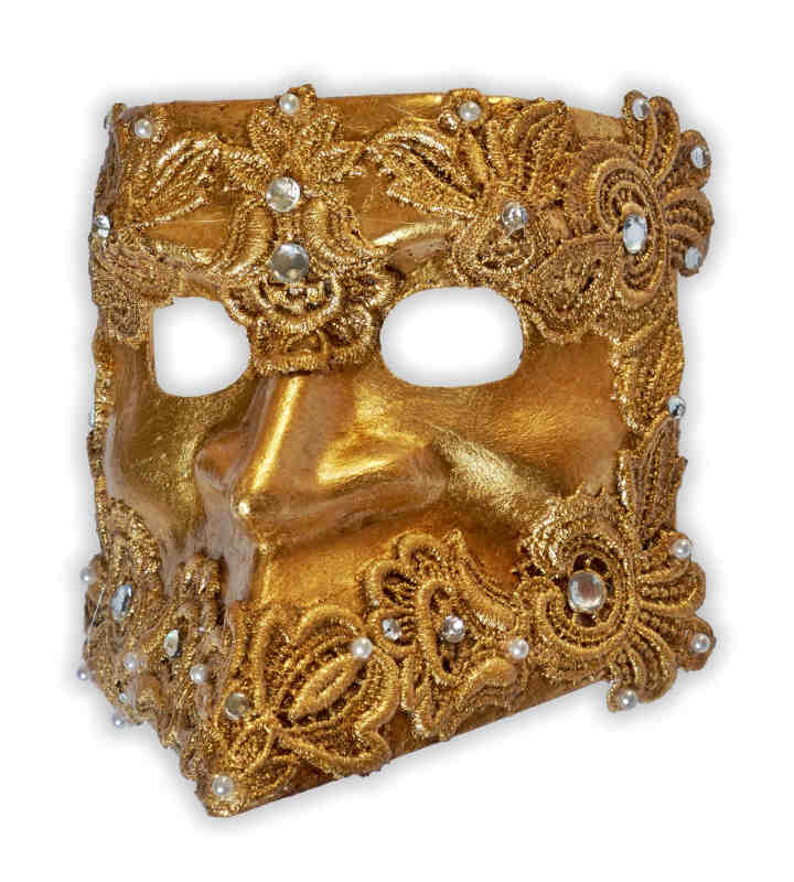 Venetian Mask Golden Bauta with Macrame : mask-shop.com