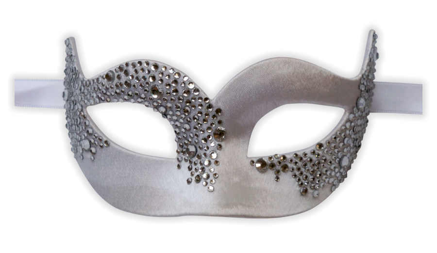 Venetian Mask White Satin with Crystals Asymmetrical - Click Image to Close
