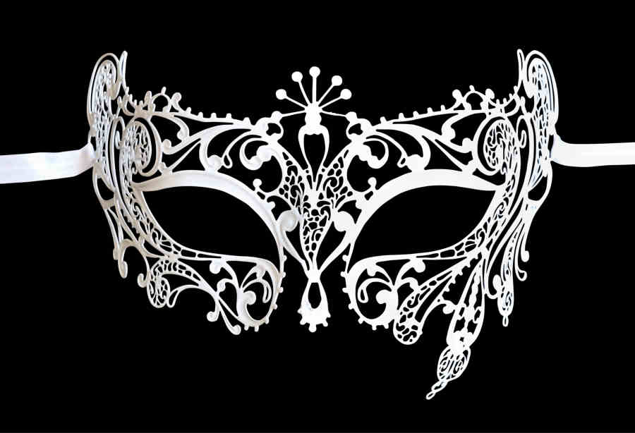 Venetian White Mask Ladies Filigree Metal 'Senay' - Click Image to Close