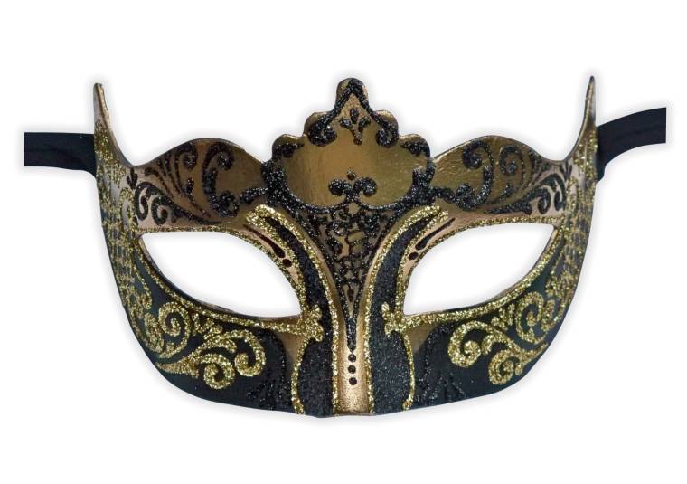 Venezianische Augenmaske Glitter Schwarz Gold - zum Schließen ins Bild klicken