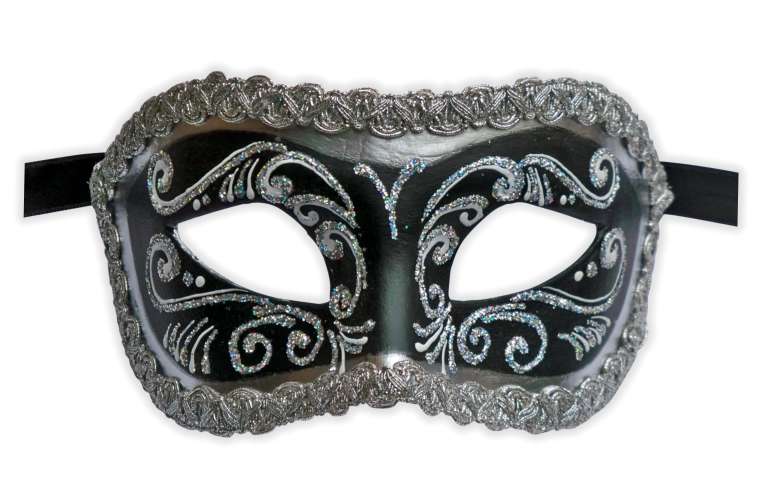 Fancy Masquerade Mask Black Silver Glitter - Click Image to Close