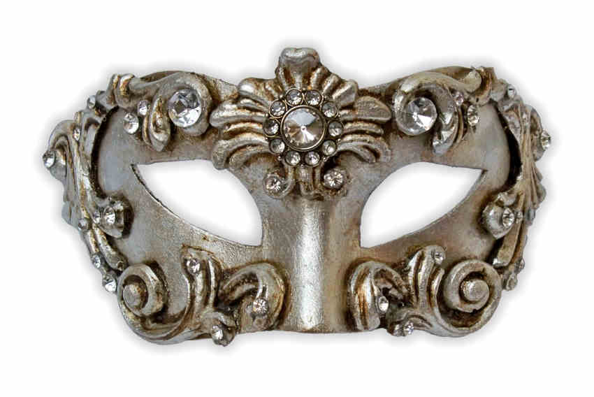 Venezianische Barock Maske Silber mit Kristallelementen - zum Schließen ins Bild klicken