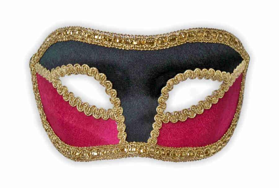 Venezianische Colombina Maske mit Samtbezug Schwarz Bordeaux - zum Schließen ins Bild klicken