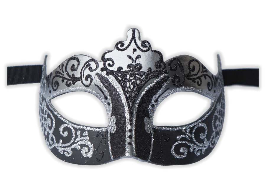 Venezianische Maske Damen Glitter Silber Schwarz - zum Schließen ins Bild klicken