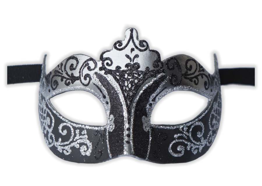 Maschera Veneziana Glitter Argento Nera