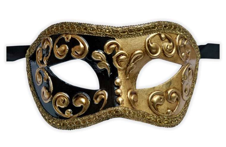 Venetian Masquerade Mask Black Gold Stucco - Click Image to Close