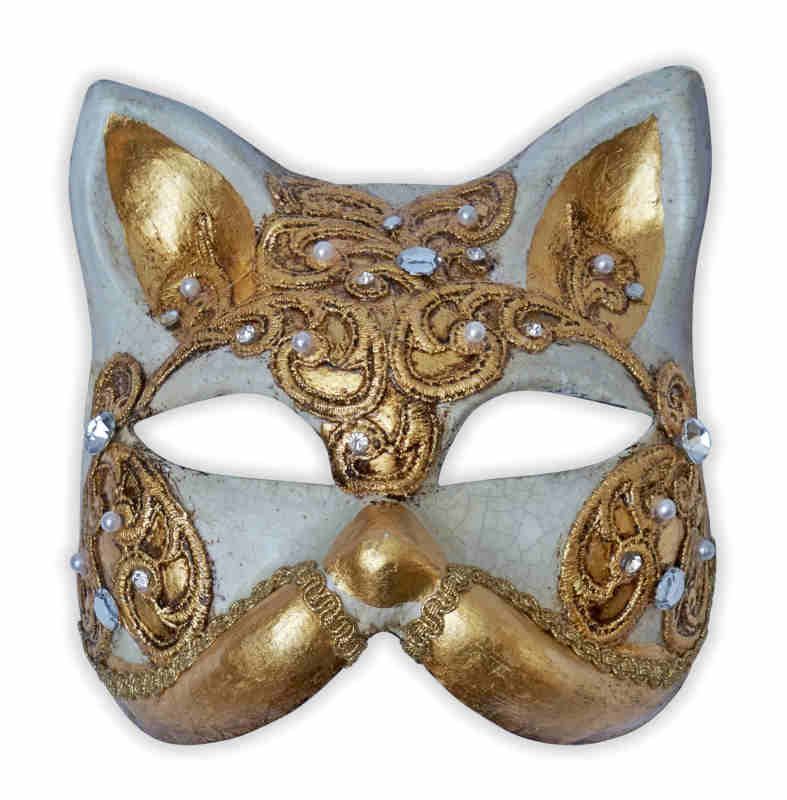 Venezianische Maske Gatto Katze Katzenmaske Gold Craquele - zum Schließen ins Bild klicken