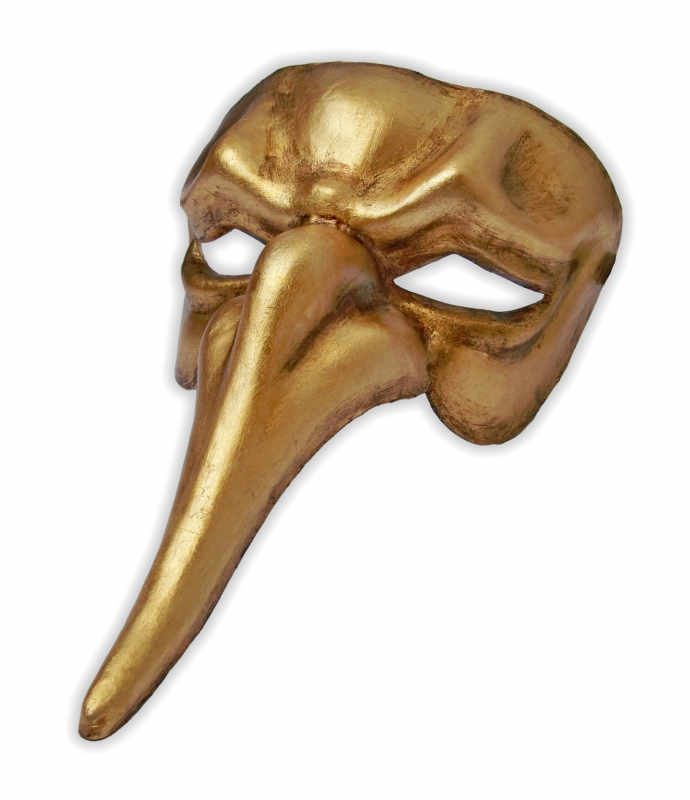 Venezianische Maske Lange Nase Gold - zum Schließen ins Bild klicken